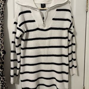 Women's Black and White Striped Sweater